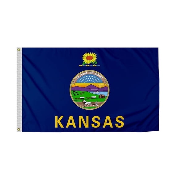 PromoPatriot Kansas State KS Flag 3x5 ft Single Ply 200D Nylon Reverse Print with Grommets