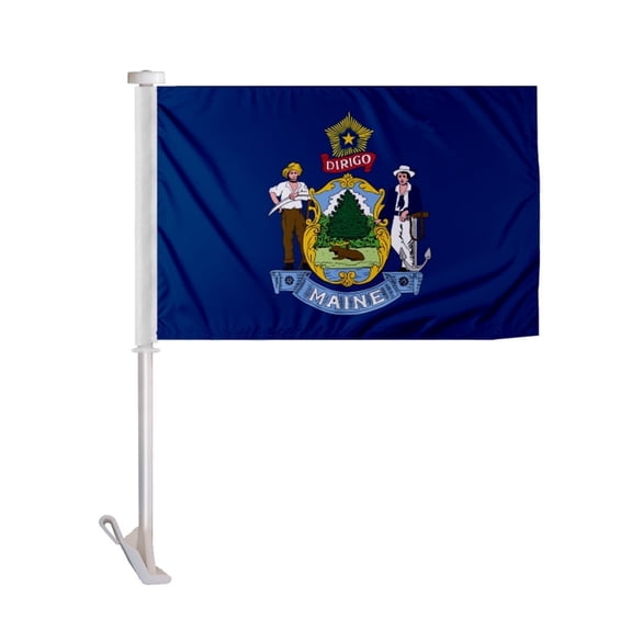 Promopatriot Maine State ME Car Flag 10.5" x 15" inch Knitted Polyester, Double Sided, 19" Stiff Pole