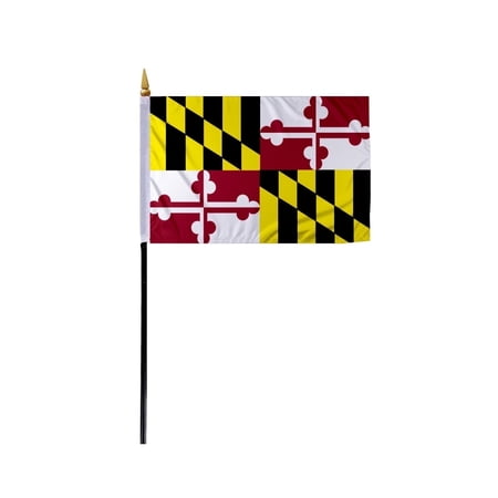Promopatriot Maryland State Mini MD Flag on Stick 4x6 inch Polyester with 11" Plastic Pole, Handheld