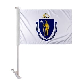 Promopatriot Massachusetts State MA Car Flag 12x16 inch Polyester Reverse Print with 17 inch Flex Pole