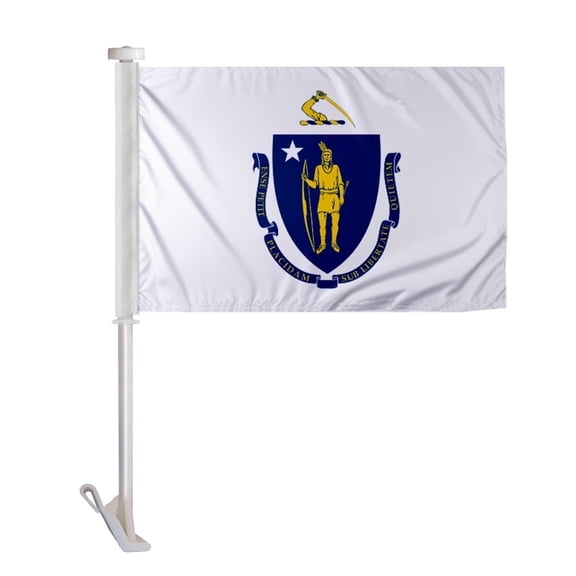 Promopatriot Massachusetts State MA Car Flag 12x16 inch Polyester Reverse Print with 17 inch Flex Pole