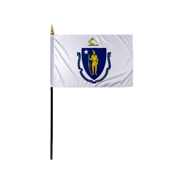 Promopatriot MA Massachusetts State Mini Stick Flag 4x6 inch Polyester with 11 inch Plastic Pole Handheld