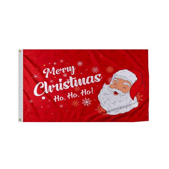 Promo Patriot's "Merry Christmas Ho-Ho-Ho With Santa Face on Red" Christmas Indoor/Outdoor 3x5 ft Nylon Flags