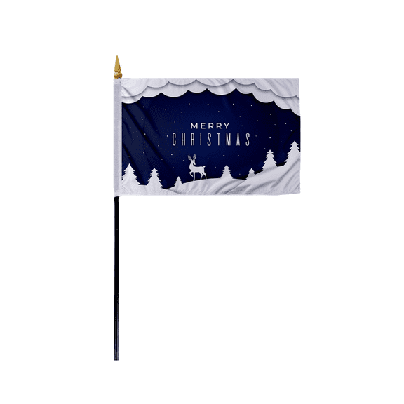 Promo Patriot's "Merry Christmas With Reindeer on Blue Starry Sky"-4x6 inch Christmas Stick Flag