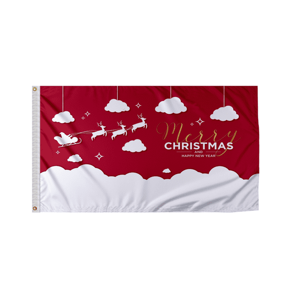 Promo Patriot's "Merry Christmas and Happy New Year with sledged on Red and White" Christmas Indoor/Outdoor 2x3 ft Nylon Flags