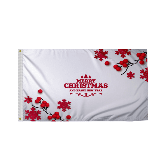 Promo Patriot's "Merry Christmas and Happy New year on White Background and Red Flowers" Christmas Indoor/Outdoor 12x18 in Nylon Flags