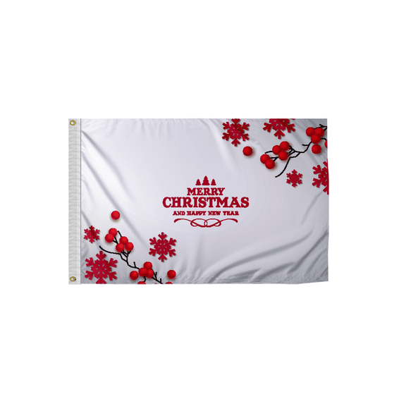 Promo Patriot's "Merry Christmas and Happy New year on White Background and Red Flowers" Christmas Indoor/Outdoor 2x3 ft Nylon Flags
