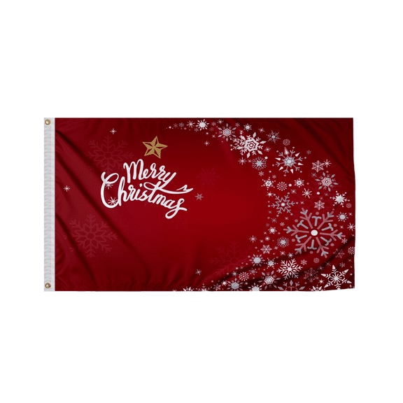 Promo Patriot's "Merry Christmas with star and snowflakes on red" Christmas Indoor/Outdoor 3x5 ft Nylon Flags