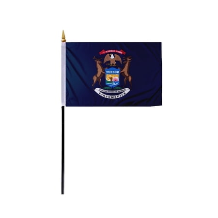 Promo Patriot's Michigan State Stick Flag 4x6 inch-with 11 inch Plastic Pole, Polyester.