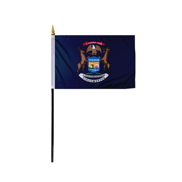 Promo Patriot's Michigan State Stick Flag 4x6 inch-with 11 inch Plastic Pole, Polyester.