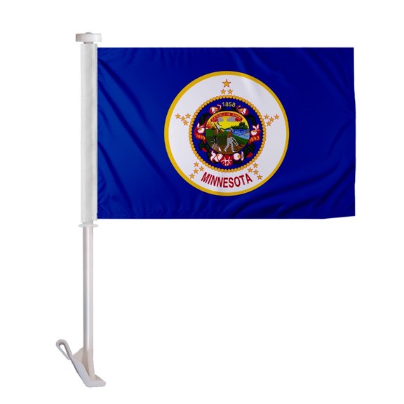 Promo Patriot's Minnesota State Car Flag 12x16 Inch - with 17" Plastic Flex Pole, Single Ply Polyester, Reverse Print - Car Window - State of Minnesota MN Flag