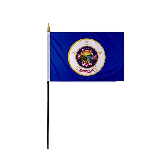 Promo Patriot's Minnesota State Stick Flag 4x6 inch - with 11 inch Plastic Pole, Polyester.