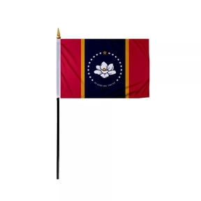 Promo Patriot's Mississippi State Stick Flag 4x6 Inch - with 11 inch Plastic Pole, Single Ply Polyester, Reverse Print - Handheld State of Mississippi MS Flag