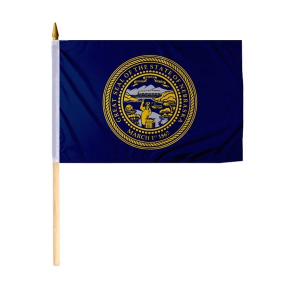 Promopatriot Nebraska State NE Stick flag 12x18 inch polyester with 24" wood pole, handheld