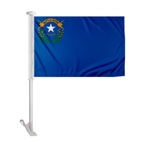 Promo Patriot's Nevada State Car Flag 12x16 Inch - with 17" Plastic Flex Pole, Single Ply Polyester, Reverse Print - Car Window - State of Nevada NV Flag