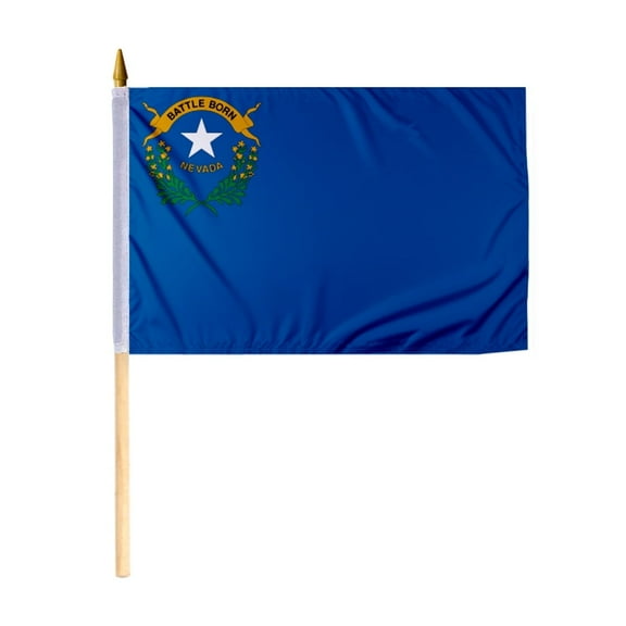 PromoPatriot Nevada State NV flag on Stick 12x18 inch polyester with 24" wood pole, reverse print
