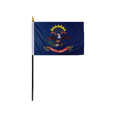 Promo Patriot's North Dakota State Stick Flag 4x6 Inch - with 11 inch Plastic Pole, Single Ply Polyester, Reverse Print - Handheld State of North Dakota ND Flag