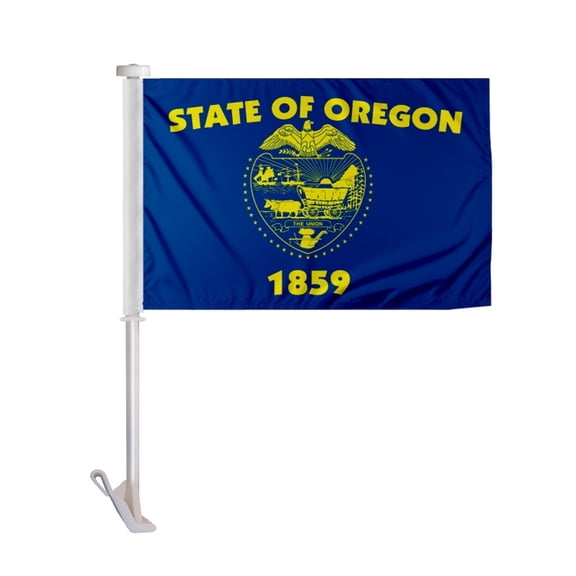 Promo Patriot's Oregon State Car Flag 10.5x15 inch-with 19" Plastic Stiff Pole, Polyester.