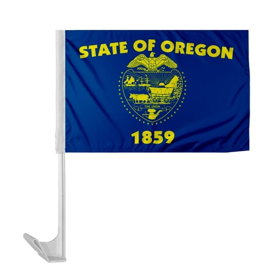 Promopatriot Oregon State OR Car Flag 12x16 inch Polyester with 17" Flex Pole Reverse Print