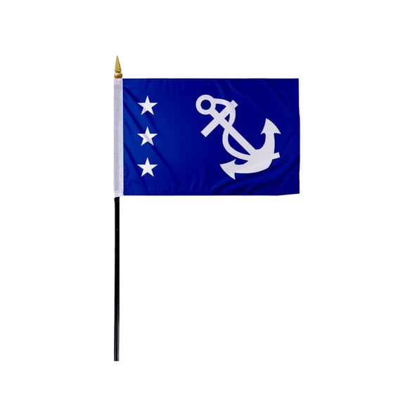 Promo Patriot's Past Commodore Officers Flag on Staff - 4 x 6 Inch - Printed Polyester - Stitched Edges - 11 inch Black Plastic Pole - Past Commodore Yacht Club Officers Flag