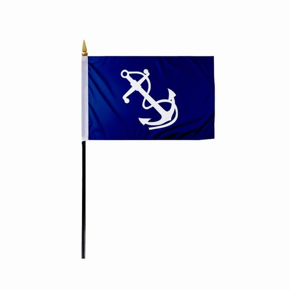 Promo Patriot's Port Captain Officers Flag on Staff - 4 x 6 Inch - Printed Polyester - Stitched Edges - 11 inch Black Plastic Pole - Port Captain Yacht Club Officers Flag