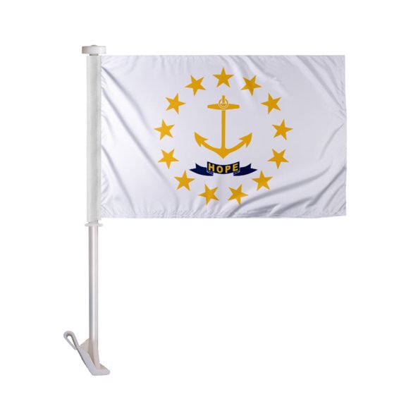 Promopatriot Rhode Island State RI Car Flag 10.5x15 inch Double-Sided Polyester with 19" Stiff Pole