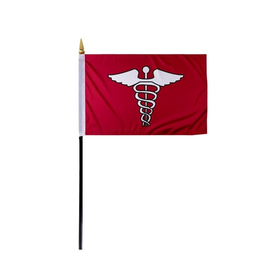 Promo Patriot's Surgeon Officers Flag on Staff - 4 x 6 Inch - Printed Polyester - Stitched Edges - 11 inch Black Plastic Pole - Surgeon Yacht Club Officers Flag