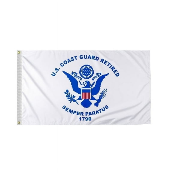 Promo Patriot's US Coast Guard Retired Flag 3x5 Ft - Printed Polyester - Stitched Edges, Polyester Header, Plated Grommets - Indoor USA Military US Coast Guard Retired Flag