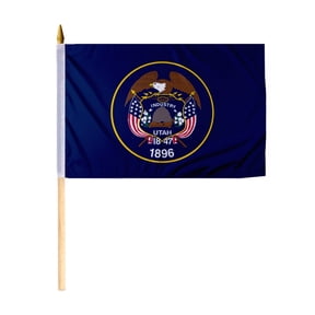 Promo Patriot's Utah State Stick Flag 12x18 Inch - with 24 inch Wooden Pole, Single Ply Polyester, Reverse Print - Handheld Desk State of Utah UT Flag