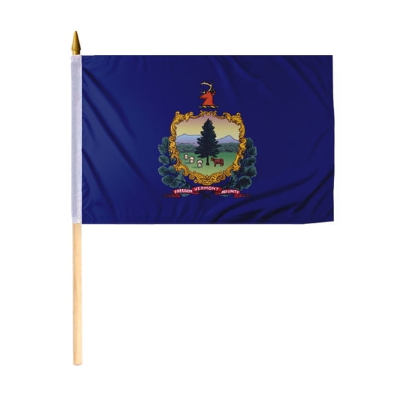 Promopatriot Vermont Mini State VT Flag on Stick 12x18 inch Polyester with 24" Wooden Pole Handheld