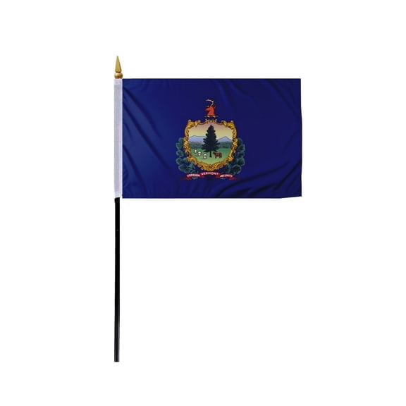 Promopatriot Vermont State Mini VT Stick Flag 4x6 inch Polyester with 11" Plastic Pole Handheld