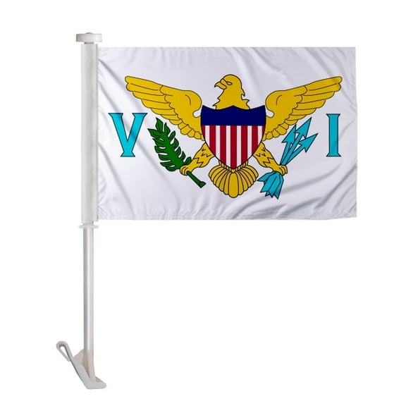 Promopatriot Virgin Islands State VI Car Flag 12x16 inch Polyester Reverse Print with 17 inch Flex Pole