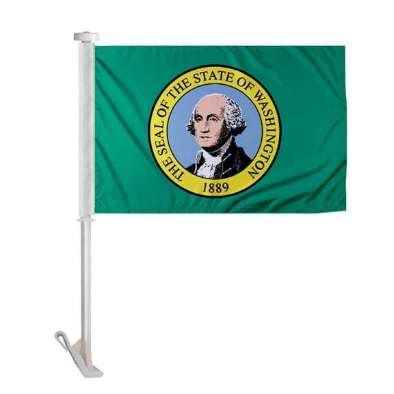 Promopatriot Washington State WA Car Flag 12x16 inch Polyester Reverse Print with 17" Flex Pole