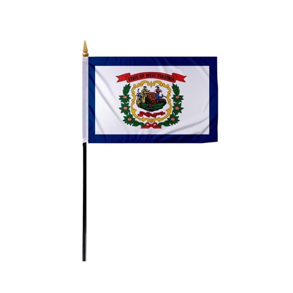 Promopatriot West Virginia State Mini WV Stick Flag 4x6 inch Polyester with 11" Plastic Pole Handheld