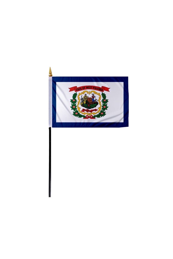 West Virginia State Mini WV Stick Flag 4x6 inch Polyester with 11" Plastic Pole Handheld