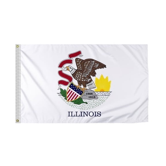 PromoPatriot Illinois 12 x 18 Inch Nylon Outdoor Flag, Reverse Print, Brass Grommet