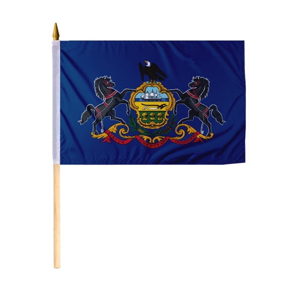 Promopatriot Pennsylvania PA State 12x18 inch Polyester Mini Flag on Stick Handheld with Wooden Pole
