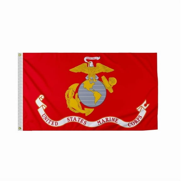 Promopatriot U.S. Marine Corps Ceremonial USMC Flag 3x5 ft Nylon Brass Grommets with Stitched Edges
