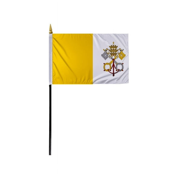 PromoPatriot 4"x6" Papal Stick Flag - Printed on 200D Nylon, Black Plastic Pole, Gold Ball Spear