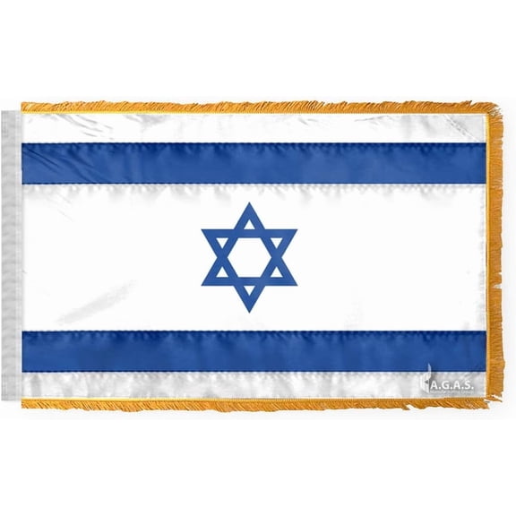 PromoPatriot Ceremonial Israel Flag 63x86.8 Inch - 200D Nylon w/ Gold Fringe, Pole Sleeve