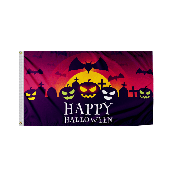 PromoPatriot Happy Halloween Flag Double Sided, 3x5ft, Durable 200D Nylon Polyester Zombie Party House Flag with Brass Grommets for Yard Outdoor Decoration - Black-Red-Moon-Pumpkin Design