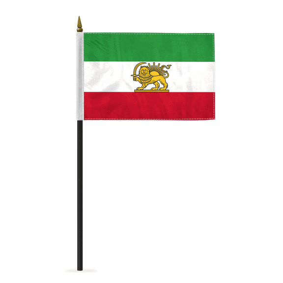 PromoPatriot Iran Lion and Sun Stick Flag 4 x 6 inch Single Sided Polyester with Pole Base