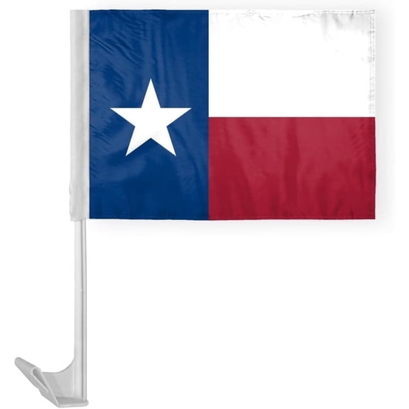 PromoPatriot Texas State Car Window Flag 10.5x15 inch - Double Side Printed Knitted Polyester - 19" White Plastic Unbreakable Pole