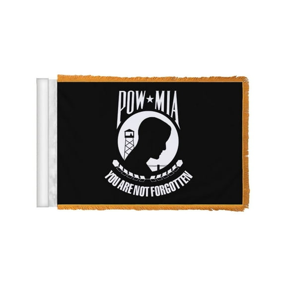 PromoPatriot US POW MIA Black Antenna Flag 4x6 inch – Durable Polyester Flag with Gold Fringe and Clip Attachment – Weather-Resistant Car Antenna Display