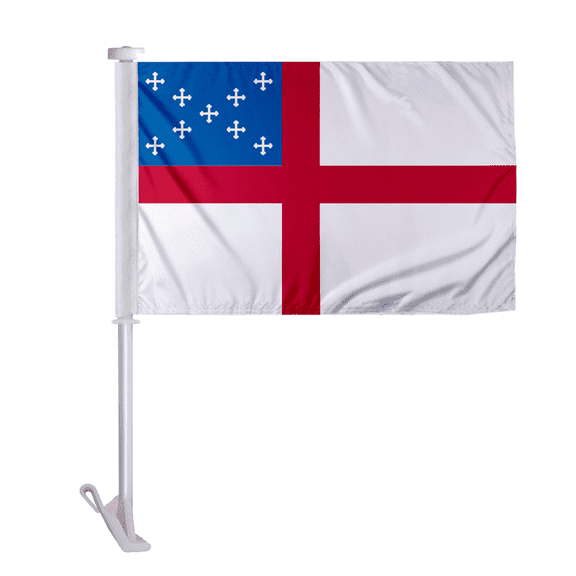 PromoPatriot's 10.5"x15" Inch Episcopal Premium Car Flag, Double Sided on Wrap Knitted Polyester, 19" Stiff Pole with Window Clip