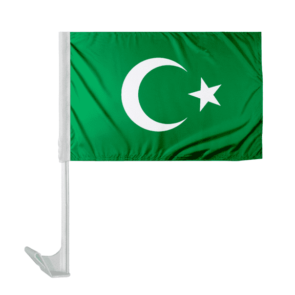 PromoPatriot's 12"x16" Islamic Car Flag, Printed Polyester, Mounted on 17" White Plastic Flex Pole