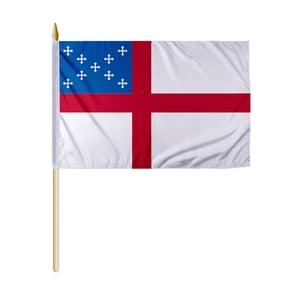 PromoPatriot's 12"x18" Inch Episcopal Stick Flag - Economy Polyester, Natural Wood Pole