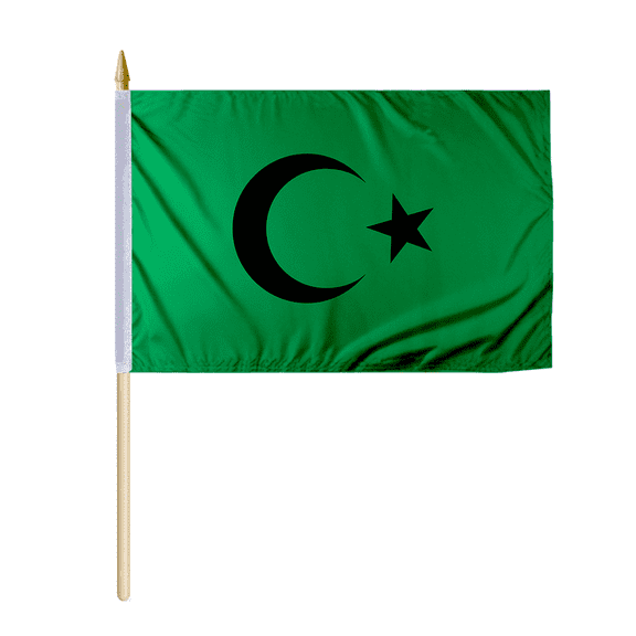 PromoPatriot's 12"x18" Inch Islamic Black Seal Stick Flag, Printed Polyester, Gold Ball Spear Top