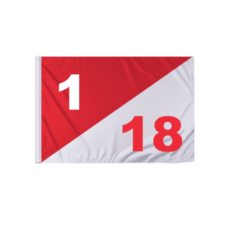 Promopatriot 14x20 inch Diagonal Red White Golf Flag Dual Numbers 1 18 - Lightweight Nylon Semaphore Tubed Lock Styled Golf Flags