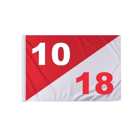 Promopatriot 14x20 inch Diagonal Red White Golf Flag Dual Numbers 10 18 - Lightweight Nylon Semaphore Tubed Lock Styled Golf Flags